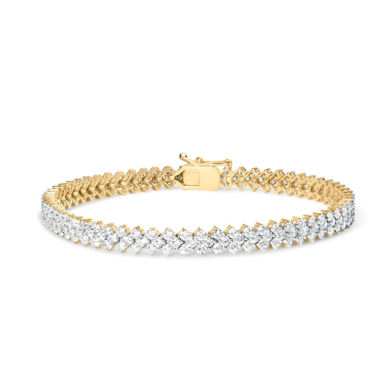 14K Yellow Gold 4.00 Cttw Diamond Trio Cluster Link Bracelet (H-I Color, I1-I2 Clarity) - 7"