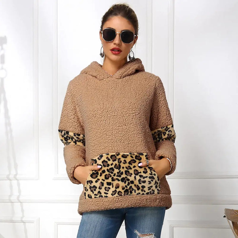 Leopard Print Double-Sided Fleece Hooded Sweater