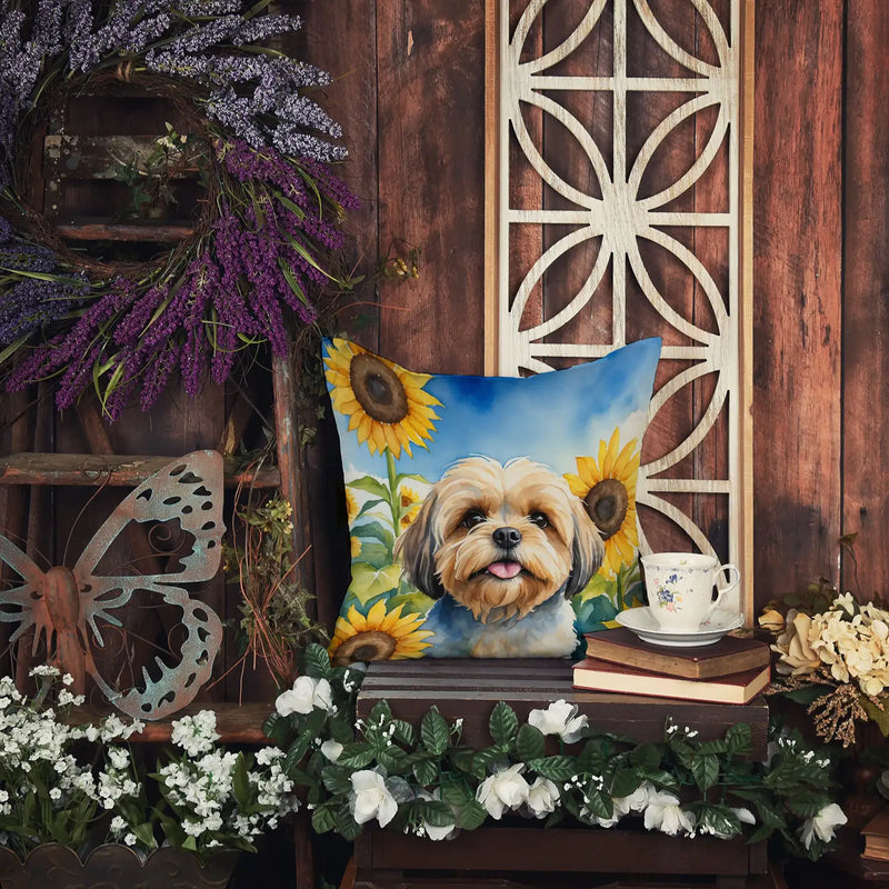 Lhasa Apso in Sunflowers Throw Pillow