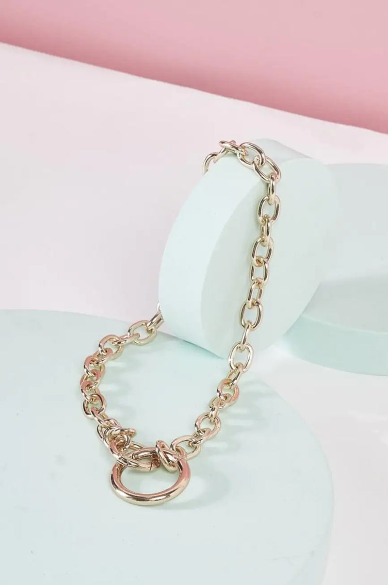 Gold Chain Link Two Clasp Ring Pendant Necklace