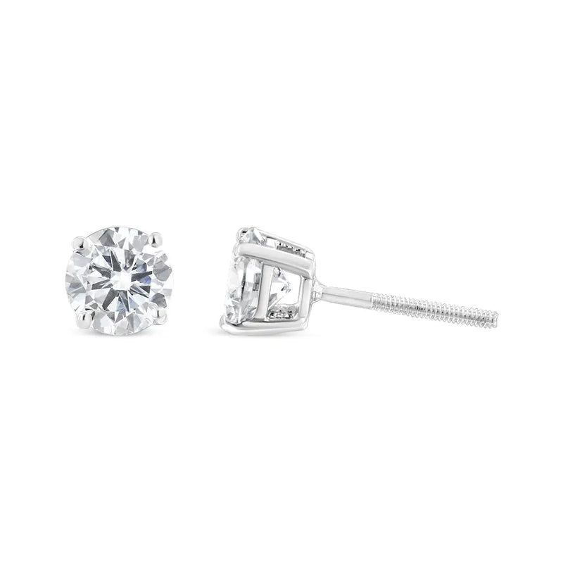 14K White Gold 1.00 Cttw Round Brilliant-Cut Near Colorless Diamond Classic 4-Prong Stud Earrings with Screw Backs (J-K Color, I1-I2 Clarity)