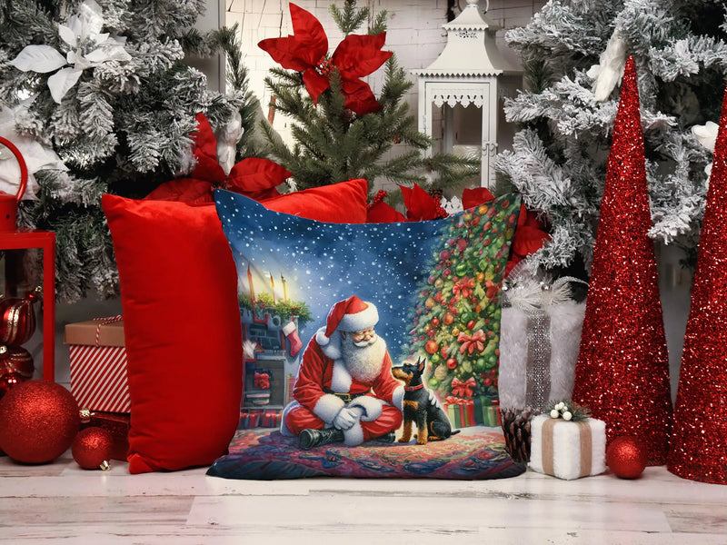 Manchester Terrier and Santa Claus Throw Pillow