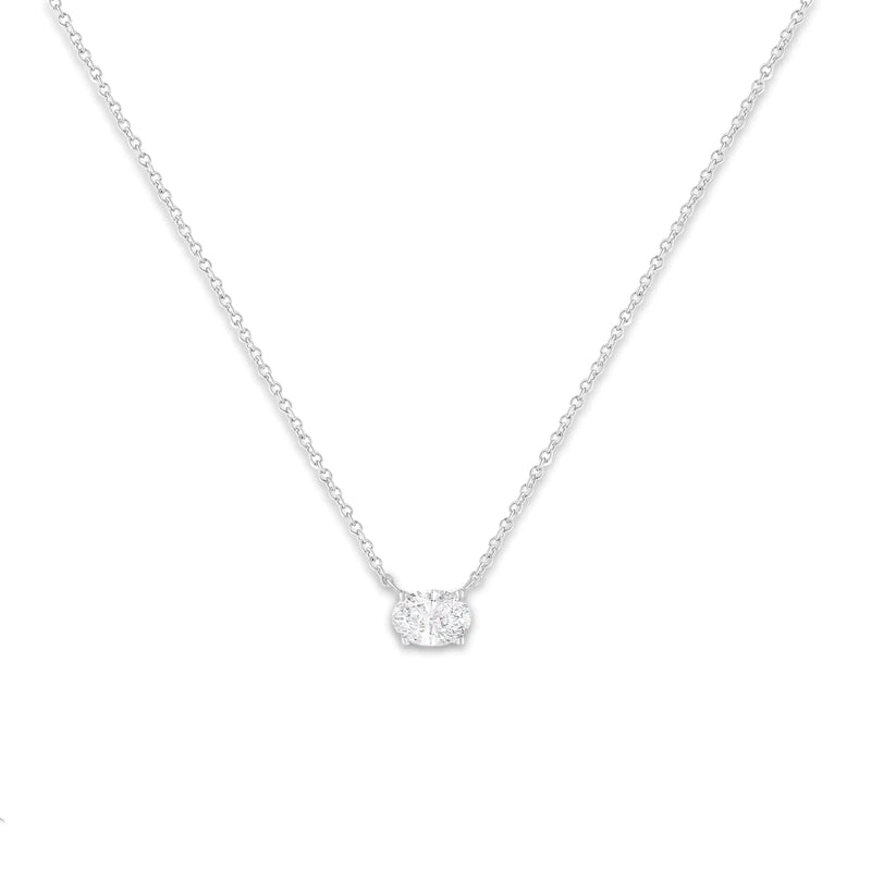 10K White Gold 1/2 Cttw 4 Prong Set Oval Shape Lab Grown Diamond East West Solitaire 18" Pendant Necklace (E-F Color, VS1-VS2 Clarity)