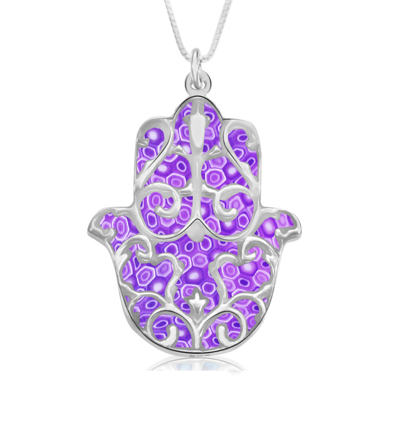 925 Sterling Silver Hamsa Necklace Handcrafted Fleur de Lis Pendant