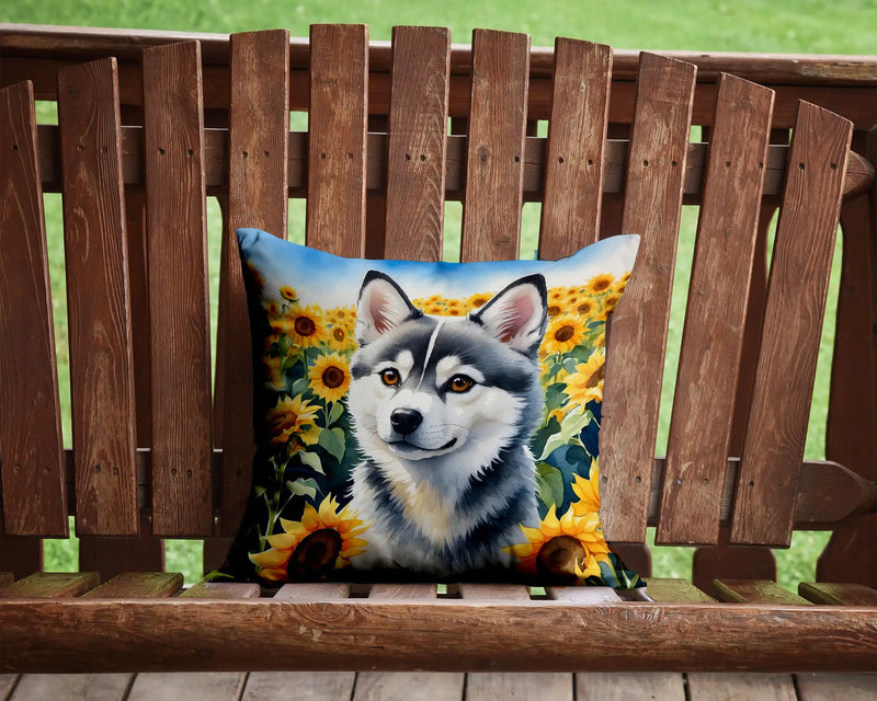 Alaskan Klee Kai in Sunflowers Throw Pillow