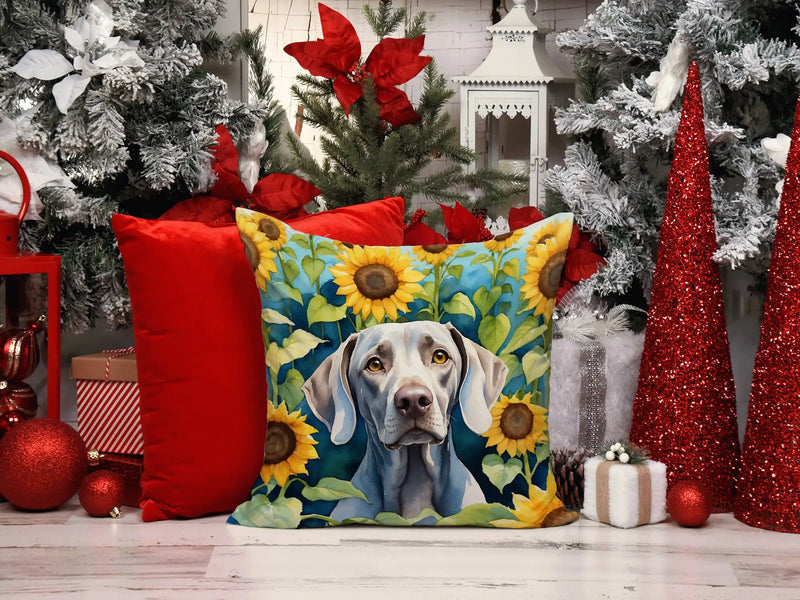 Weimaraner in Sunflowers Throw Pillow