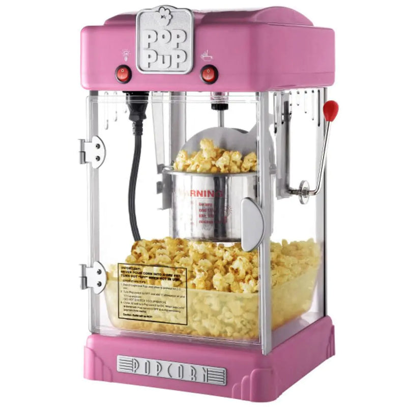 Pop Pup Popcorn Machine - 2.5oz Tabletop Movie Theater Popcorn Popper with Stainless-Steel Kettle and Serving Tray by Great Northern Popcorn (Pink)