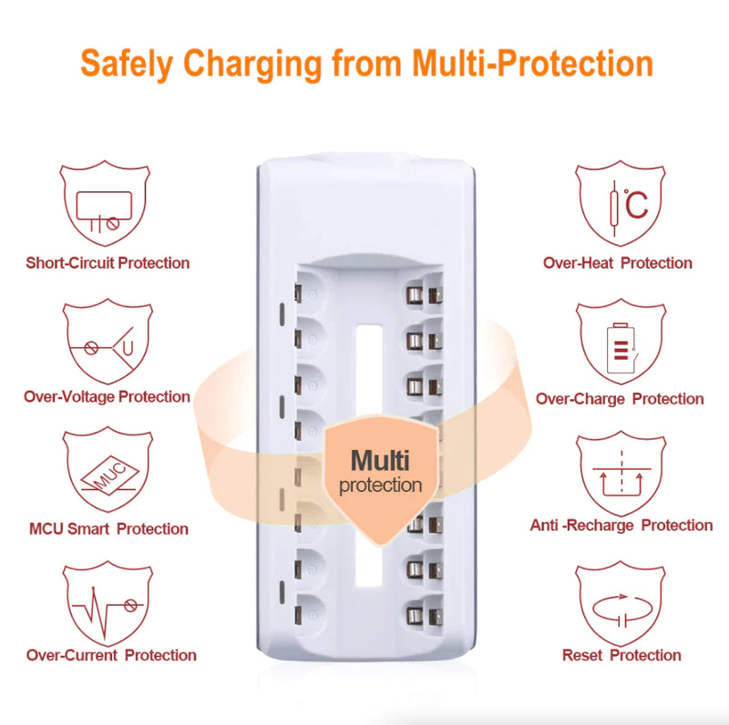 8 Slot Battery Charger For Ni-MH Ni-CD AA AAA Rechargeable Batteries Fast Charge