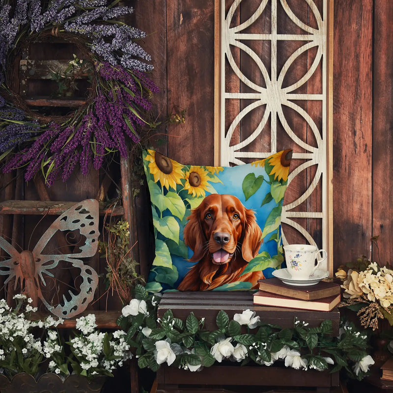 Irish Setter in Sunflowers Throw Pillow