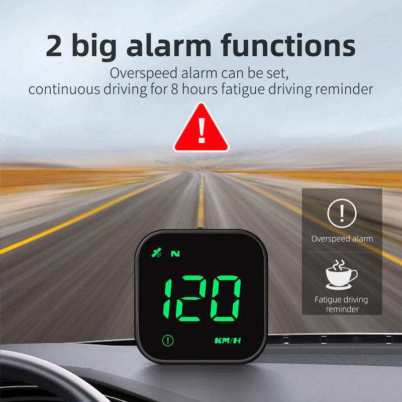 Digital Car HUD GPS Speedometer Head Up Display MPH KMH Compass Overspeed Alarm