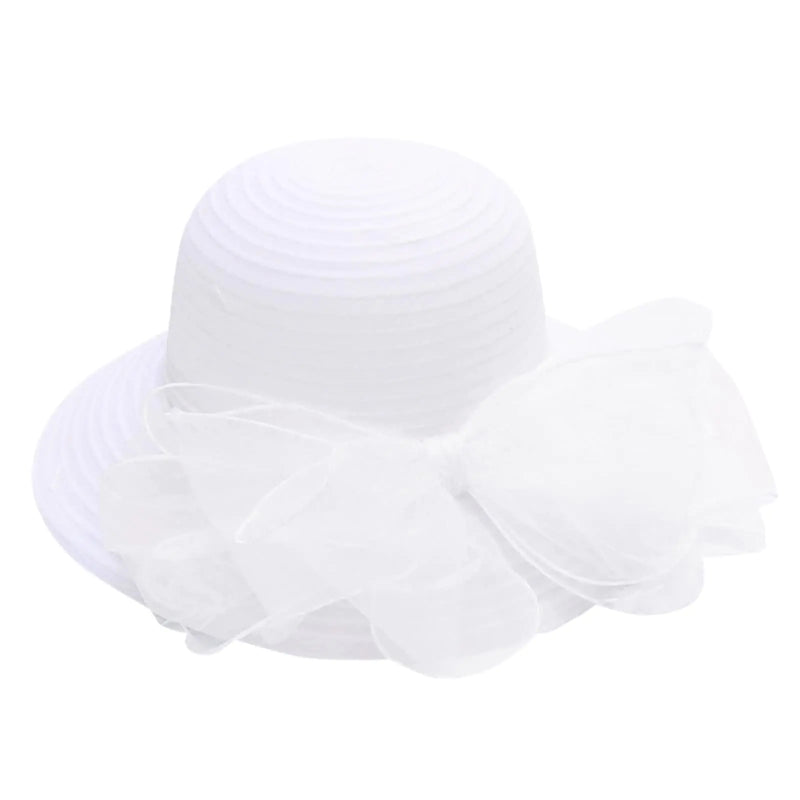Womens Church Dress Hat for Women Fascinators Bridal British Tea Party Wedding Hat Wide Brim Summer (White-1 One Size)