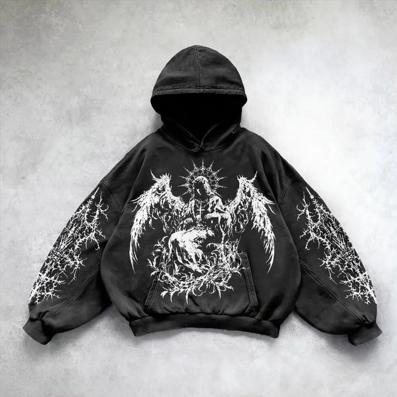 gothic print washable hoodie Man New