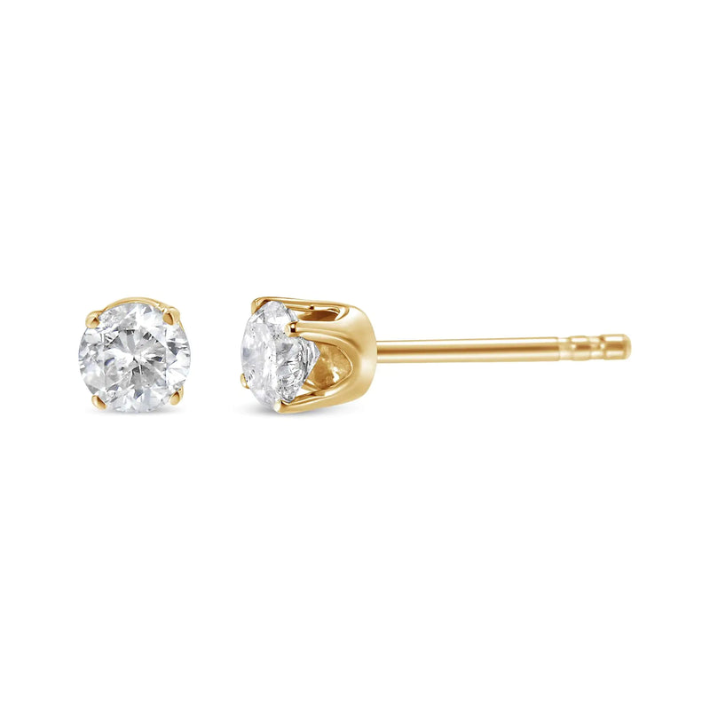 AGS Certified 14K Yellow Gold 1/2 cttw 4-Prong Set Brilliant Round-Cut Solitaire Diamond Push Back Stud Earrings (S-T Color, I1-I2 Clarity)