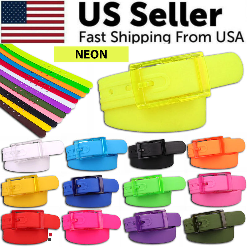 Adjustable Cut to Fit Rubber Plastic Jelly Silicone Casual Belt With Buckle USA