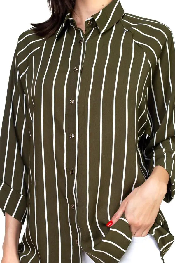 Stripe Button Down Shirt -Olive