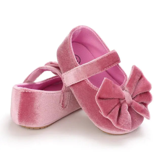 Cotton Baby Girl Moccasins with Bow - Soft Soled