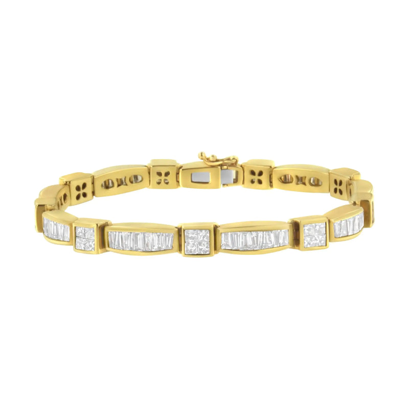 14K Yellow Gold Multi--Cut Diamond Box Square Link Bracelet(7.33 cttw,H-I Color,SI1-SI2 Clarity)