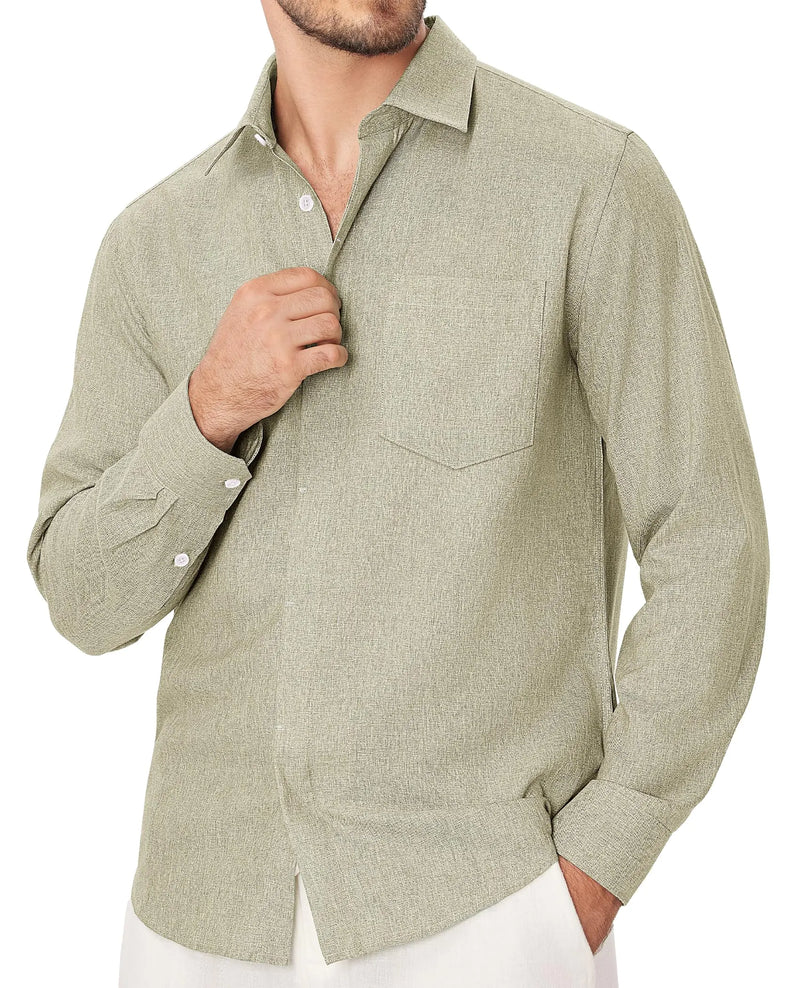 Lion Nardo Linen Mens Dress Shirts Long Sleeve Linen Dress Shirts for Men Casual Linen Shirts for Men Button Down Shirt Khaki