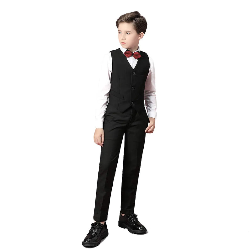 Boys Suit Tuxedo Vest Set for Wedding First Communion Suits Formal Wear for Toddler Boys Black Size 14