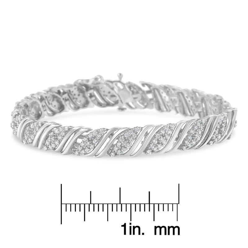 .925 Sterling Silver 2.0 cttw Diamond Double Wrap S Curve Link Bracelet (I-J Color, I3 Clarity) -7.25"