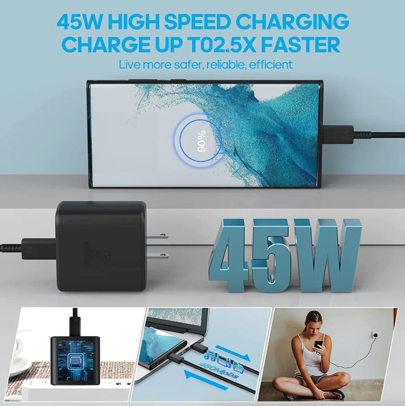 45W USB-C Super Fast Wall Charger 10FT Cable For Samsung Galaxy S20 S21 S22 S23