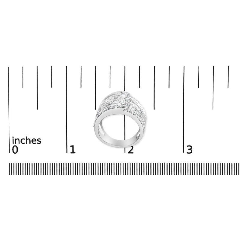 10K White Gold 2 1/2 Cttw Round and Baguette-Cut Diamond Multi-Row Bypass Ring (J-K Color, I2-I3 Clarity)