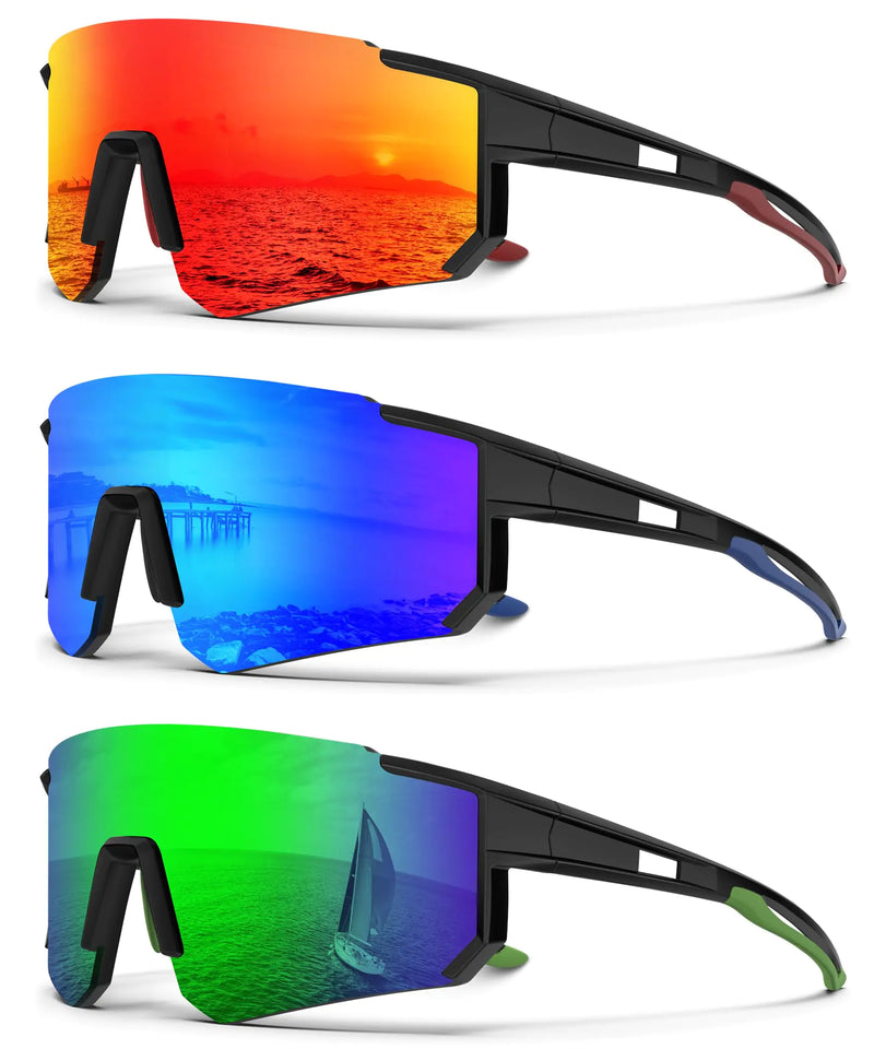 OUKEMAX Polarized Sport Sunglasses-Men-Women Running-Sunglasses: Cycling Sun Glasses UV Protection Driving Fishing 3packs