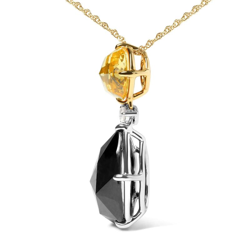 18K White and Yellow Gold Diamond Accent and Round Yellow Citrine and Pear Cut Black Onyx Dangle Drop 18" Pendant Necklace (G-H Color, SI1-SI2 Clarity)