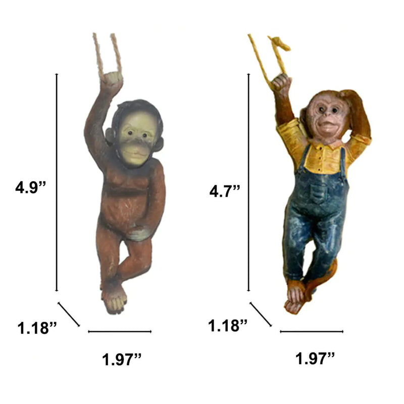 Monkey Chimp Hanging Rope Garden Ornament Outdoor Statue Sculpture Resin Decor