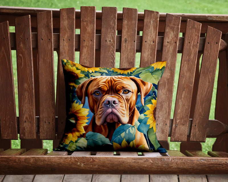 Dogue de Bordeaux in Sunflowers Throw Pillow