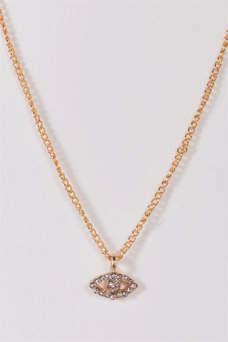 Gold Link Chain "Evil Eye" Rhinestone Pendant Necklace