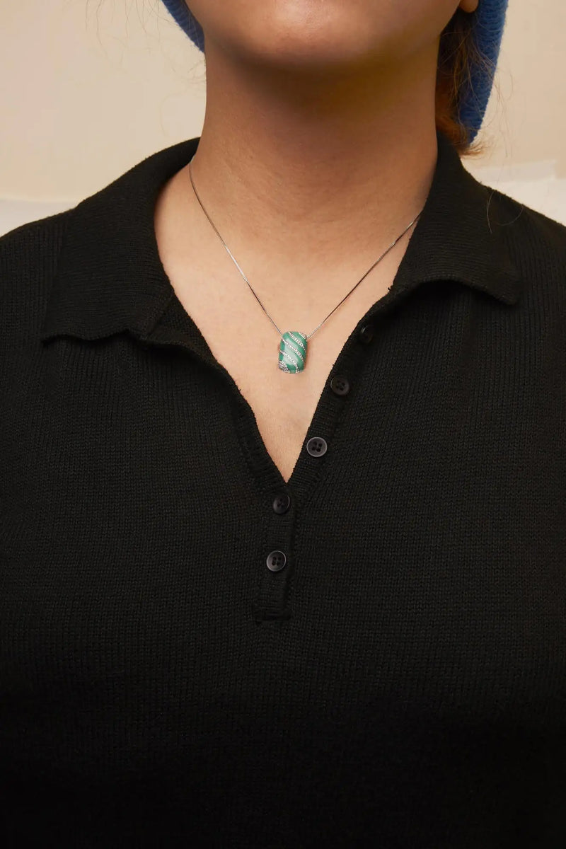 .925 Sterling Silver Turquoise Enamel and 1/2 Cttw Diamond Block 18" Pendant Necklace (F-G Color, VS1-VS2 Clarity)