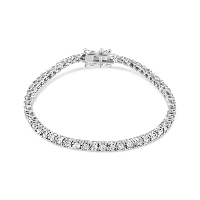 14K White Gold 2.0 Cttw Miracle Set Round-Cut Lab Grown Diamond Illusion 7" Tennis Bracelet (F-G Color, VS2-SI1 Clarity)