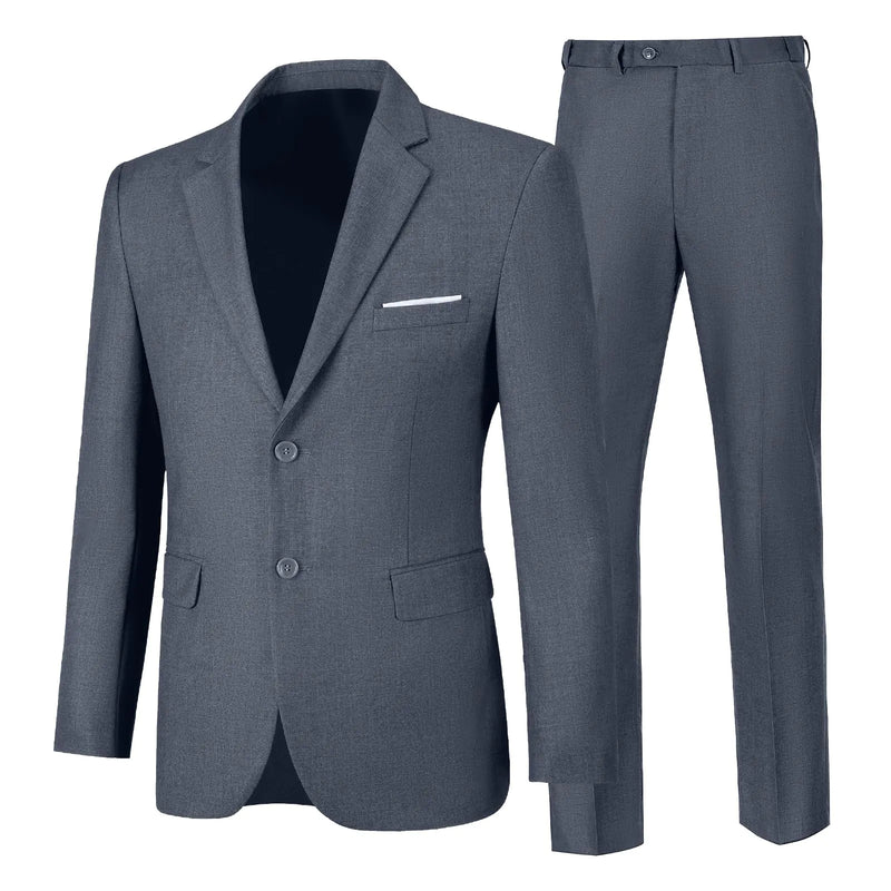 Mens Business Suit 2 Piece Slim Fit Dark Grey Homecoming Suits for Young Men Tuxedo Jacket and Pants Sets