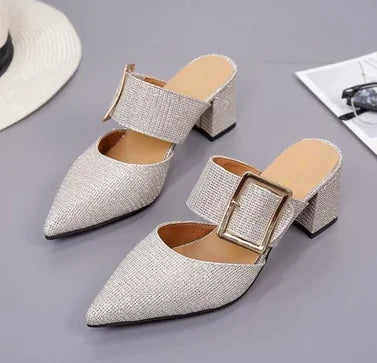 Chunky Heeled Sandals, Pointed Toe Mules, Heeled Slides