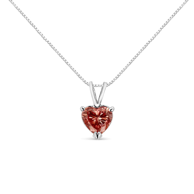 14K White Gold Martini-Set 1.00 Cttw Lab Grown Pink Heart Diamond Solitaire 18" Pendant Necklace (Pink Color, VS2-SI1 Clarity)