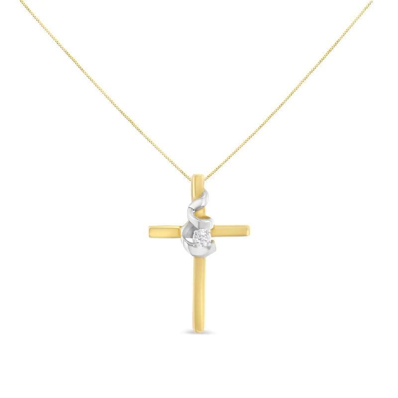 Espira 10K Two-Tone Yellow & White Gold Diamond-Accented Spiral & Cross 18" Pendant Necklace (J-K Color, I2-I3 Clarity)