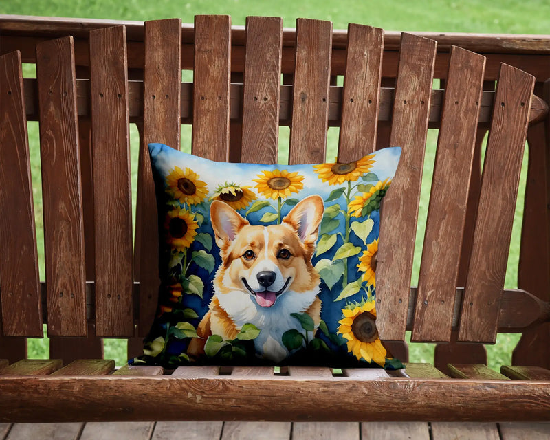 Corgi in Sunflowers Throw Pillow