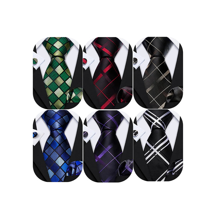 Barry.Wang 6 PCS Men Ties Set Silk Business Fashion Woven Necktie Handkerchief Cufflinks Paisley Stripe Wedding Party
