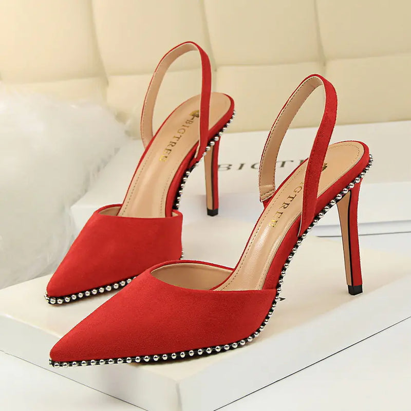 2020 Summer New Metal Studded Pointed High Heel Sandals