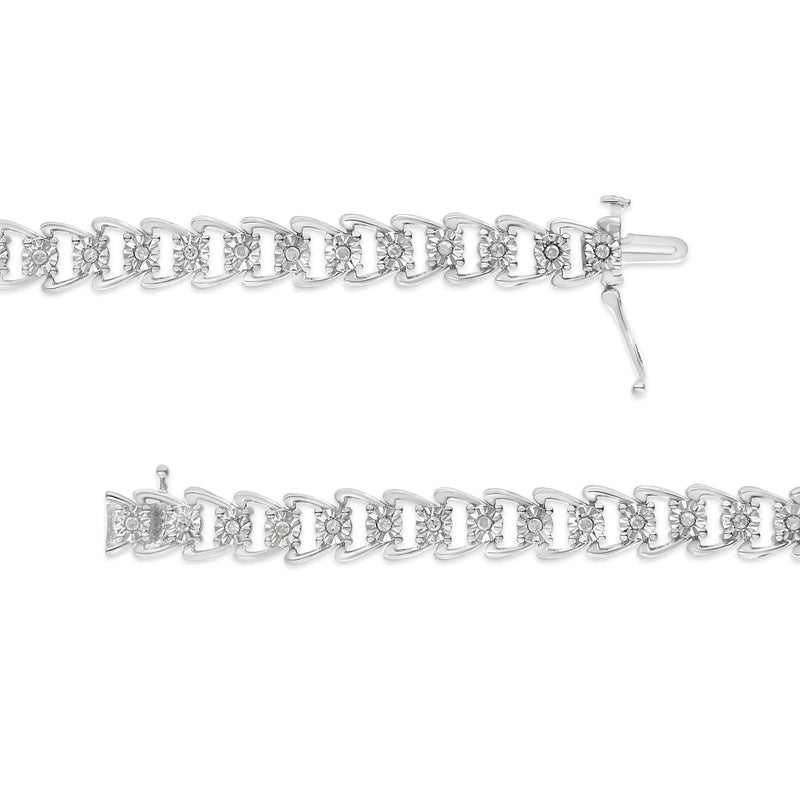 .925 Sterling Silver 1/2 Cttw Diamond Miracle-Set Double Swoosh Wave Style 7" Tennis Bracelet (I-J Color, I3 Clarity)