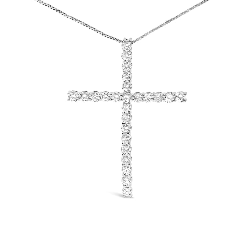 14K White Gold 2.0 Cttw Lab Grown Diamond Cross 18" Inch Pendant Necklace (F-G Color, VS2-SI1 Clarity)