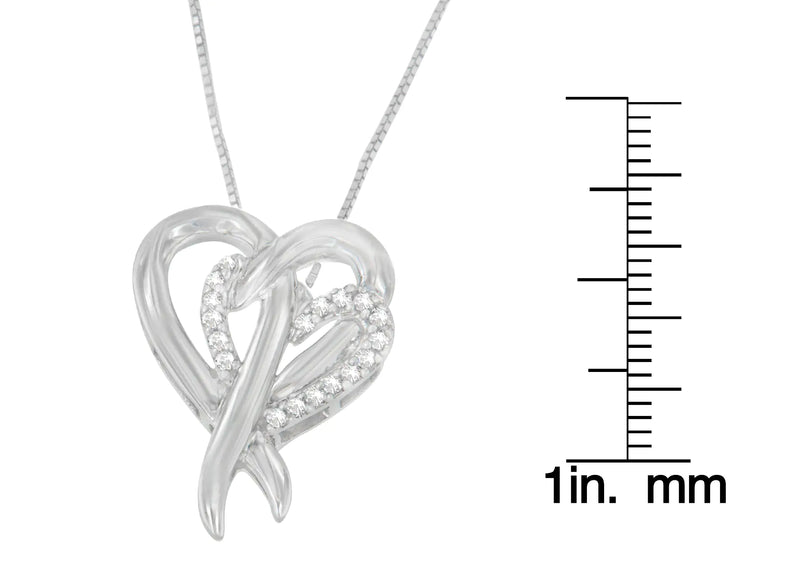 Sterling Silver Round Cut Diamond Wrapped in Love Heart Pendant Necklace (0.10 cttw, I-J Color, I2-I3 Clarity)