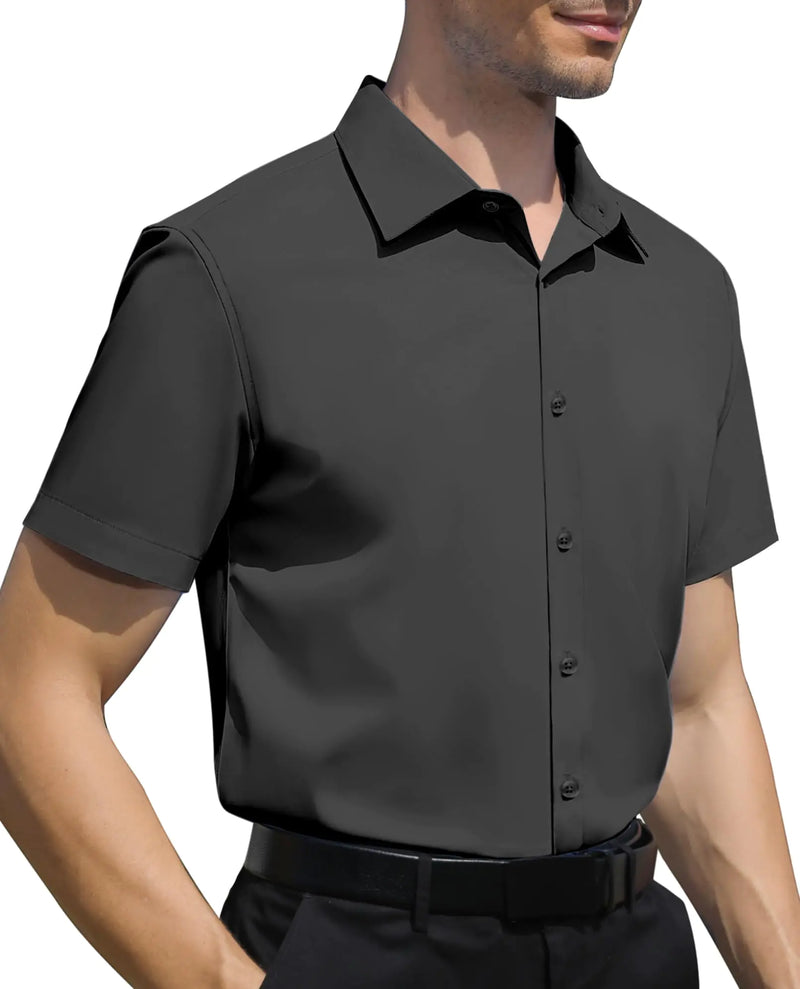 Short Sleeve Dress Shirts for Mens Formal Fit Button Down Shirts Wrinkle Free Dress Shirts for Men Work Business Pockless Black