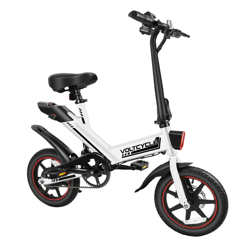 VoltCycle Electric Bike for Adults 350W Motor 18.6 mph Folding Ebike 14" Adults Electric Bicycles 36V 10.4Ah Removable Battery 25 Miles PAS Range Mini E Bikes for Adults and Teens (White)