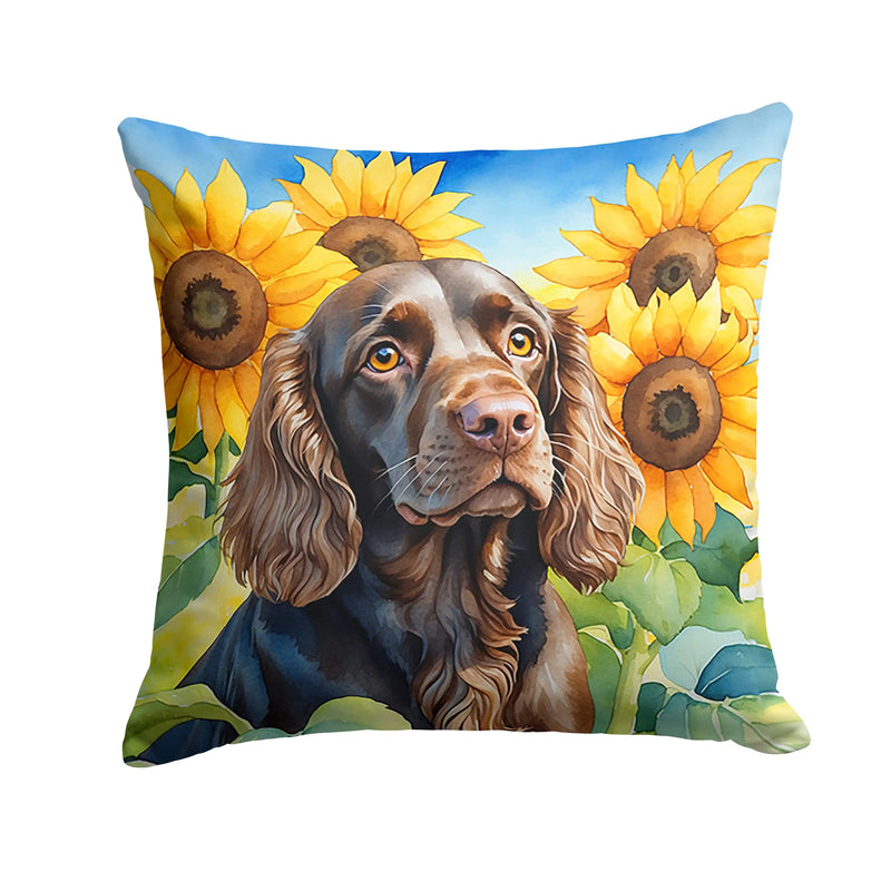 Boykin Spaniel in Sunflowers Throw Pillow