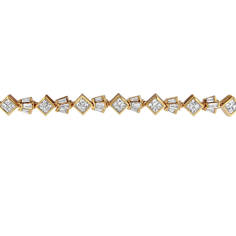 14K Yellow Gold Princess and Baguette Cut Diamond Geometric Bracelet (7 3/4 cttw, G-H Color, VS1-VS2 Clarity)