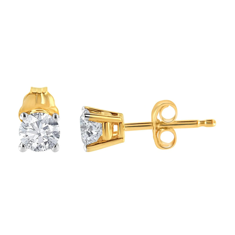 14K Yellow Gold 1/4 Cttw Round Brilliant-Cut Diamond Classic 4-Prong Stud Earrings (L-M Color, I1-I2 Clarity)