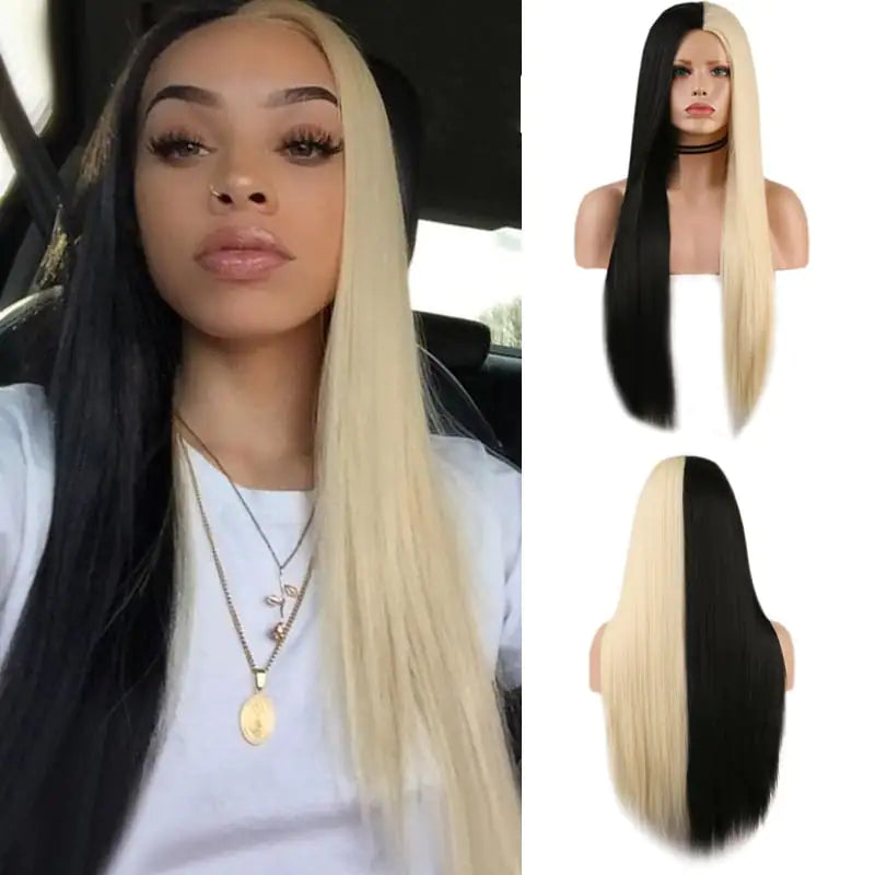 Black and White Two-tone Long Straight Wig