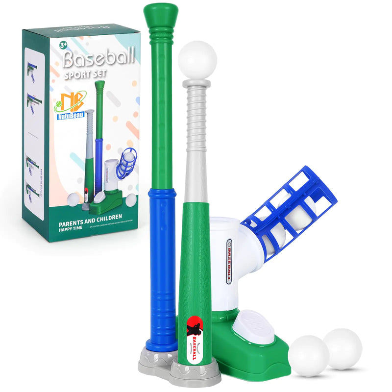 NatuBeau 2 in 1 T Ball Set for Kids 3-5 Tee Ball Set for Toddlers 3-5 Kids Baseball Set with Step On Pitching Machine 6 Balls Adjustable Batting Tee Christmas Outdoor Toys Gifts for 3 5 8 Kids